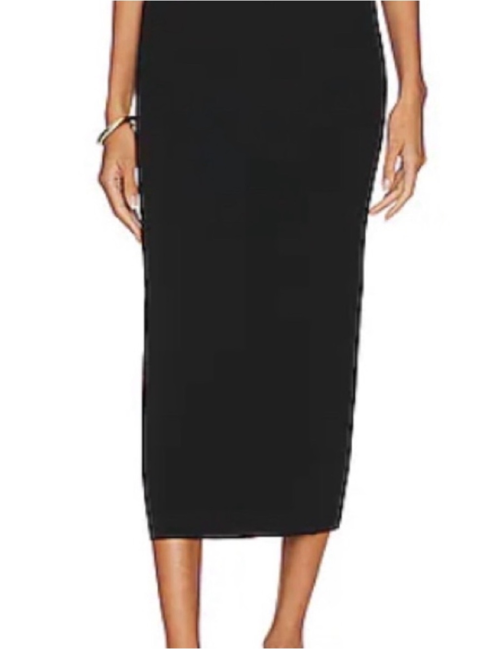 WeWoreWhat Black Rib Knit Flared Midi Skirt | High Waist | A-Line